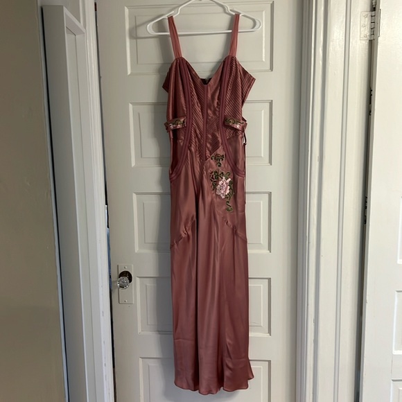Frederick’s of Hollywood Mauve Silk Embroidered Dress - Picture 1 of 7